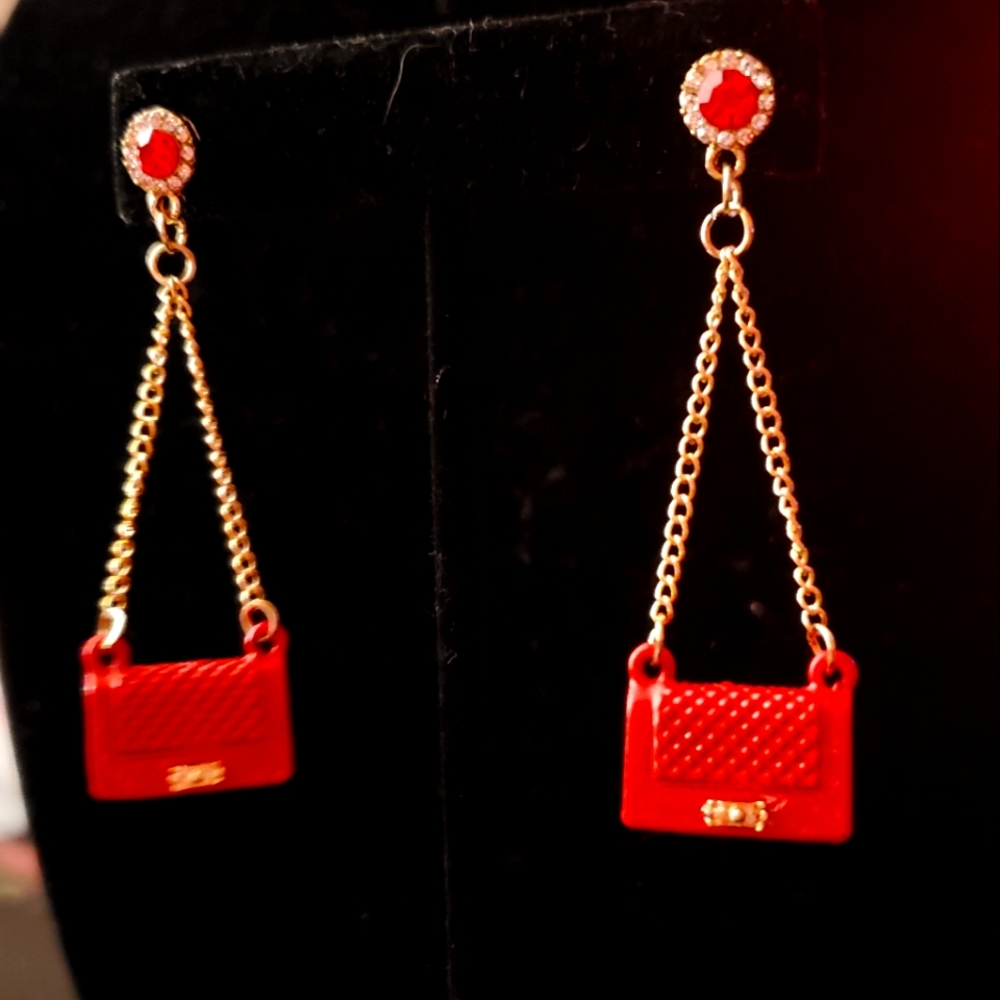 BOY BAG RED EARRINGS‎ MICRO PURSE MINI COCO RHINESTONE PARIS LUXURY gift jewelry